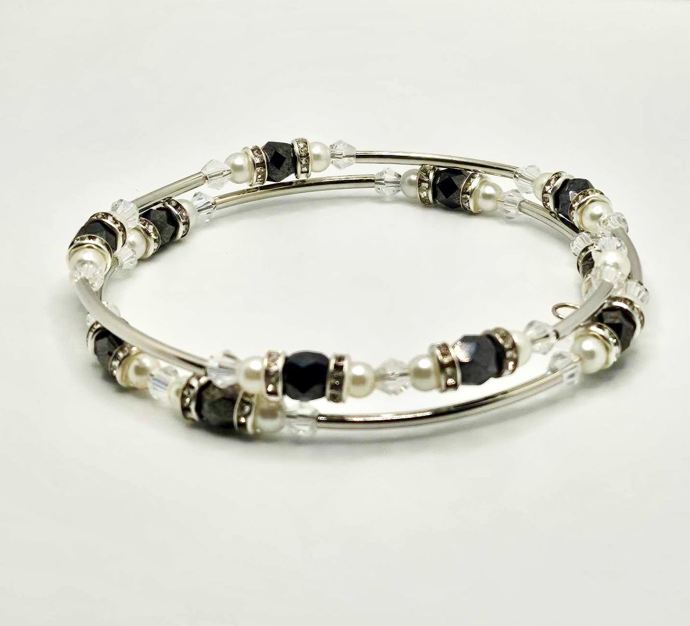 Hematite & Faux Pearl Silver Plated