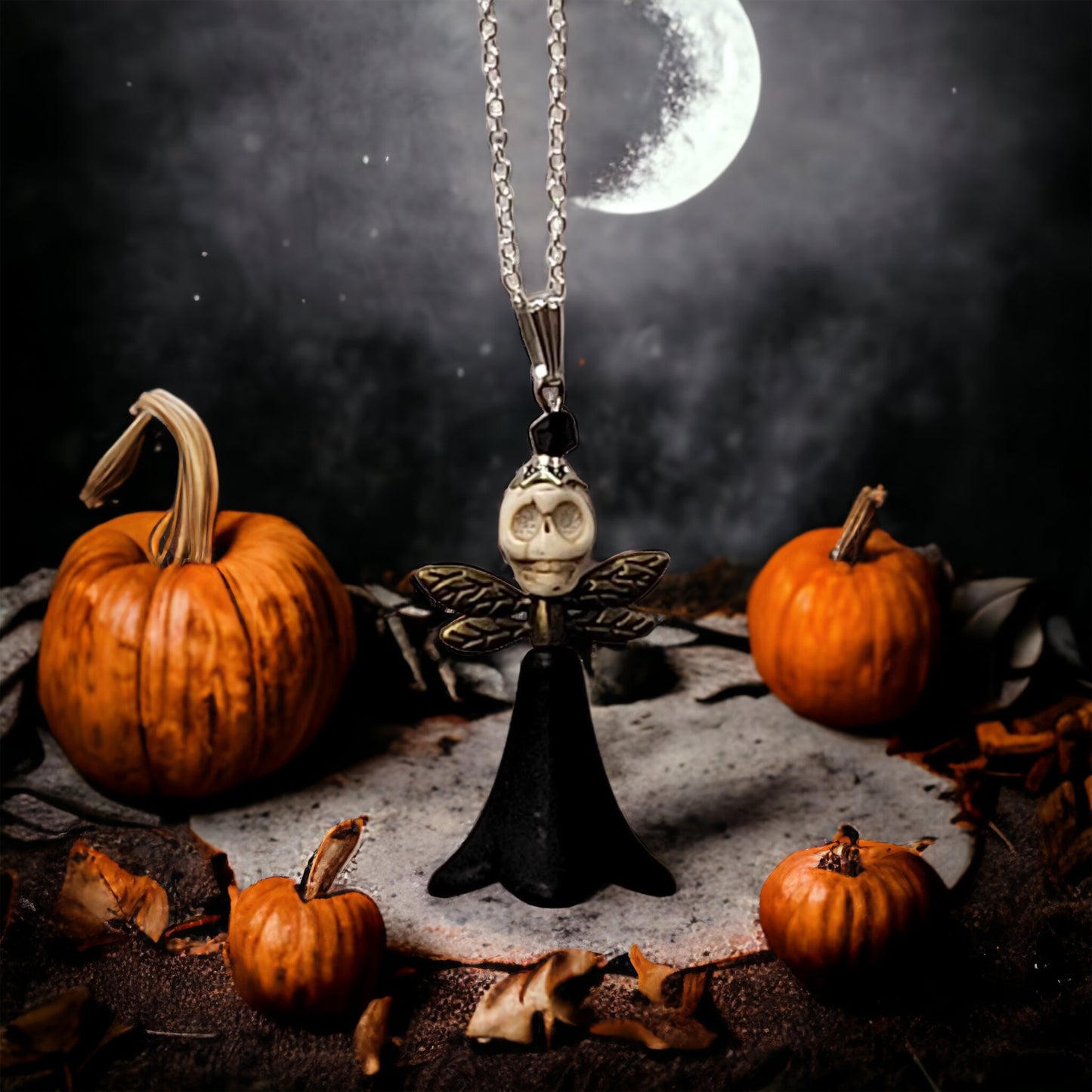White Winged Skull Necklace