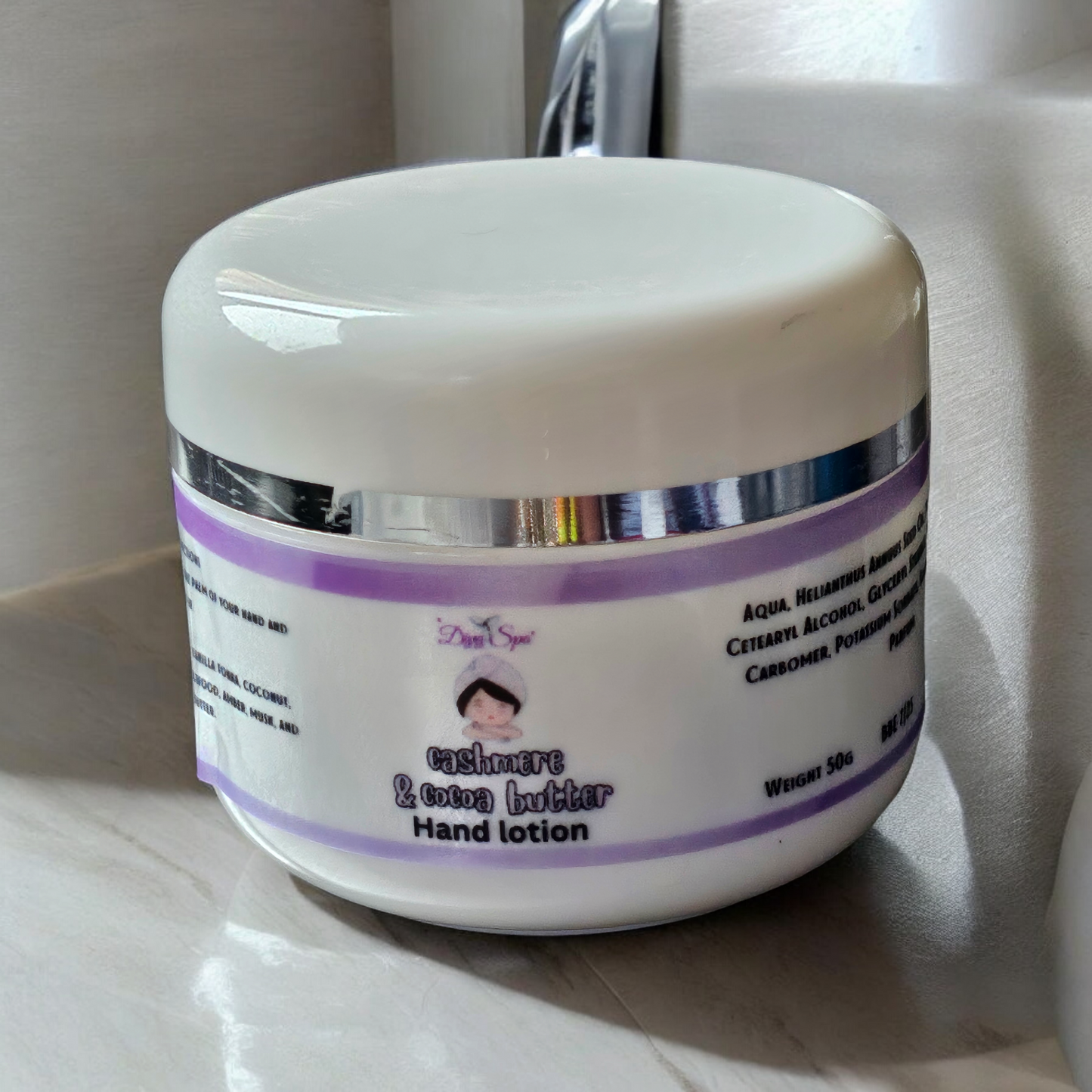 Cashmere and cocoa butter hand lotion.