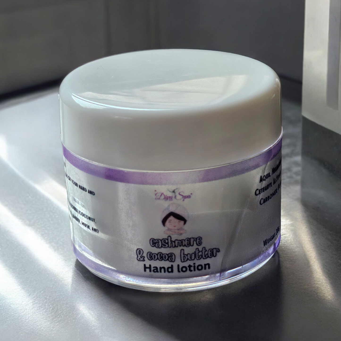 Cashmere and cocoa butter hand lotion.