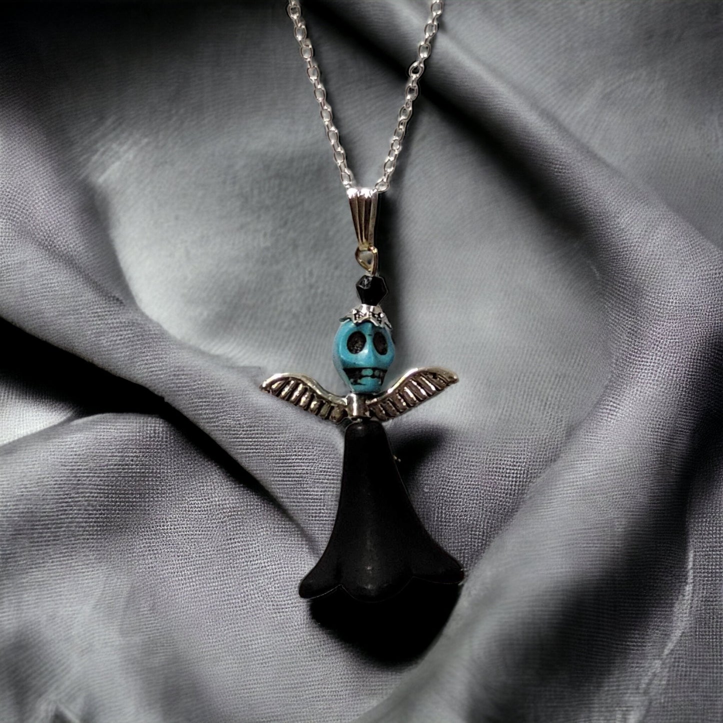 Blue Winged Skull Necklace