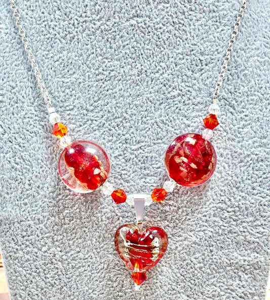 Millefiori Beaded Heart Necklace