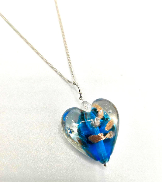 Blue Millefiori Heart Necklace
