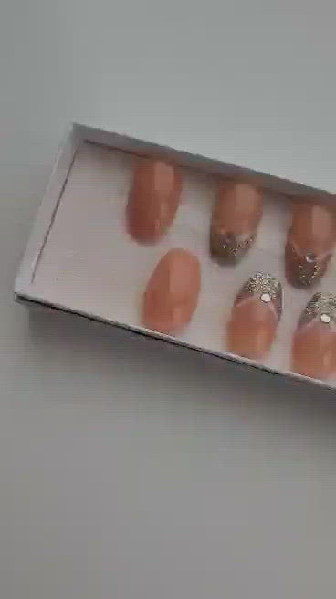 Nude with Bling Hand-painted Press-on Nails
