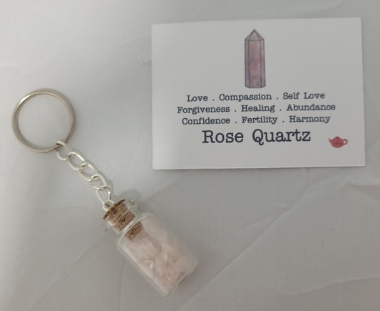 Rose Quartz chip bottle  keyring